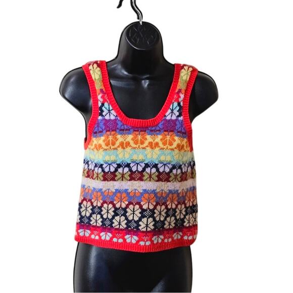 Vintage HWR Anthropologie Wool Blend Knit Rainbow Fair Isle Tank Top Small - Picture 1 of 8